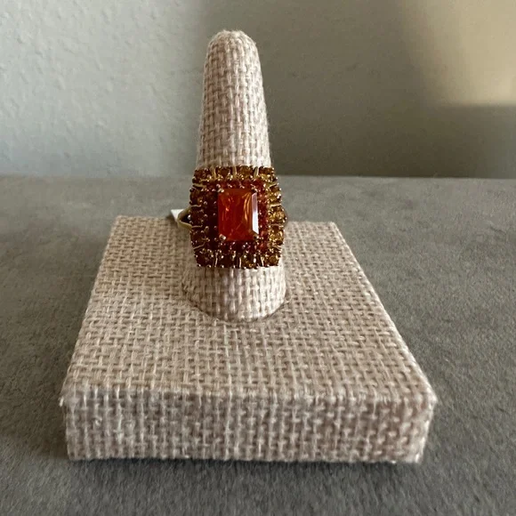 Fire opal with sapphire & Citrine accents 10yg Ring - Picture 2 of 11